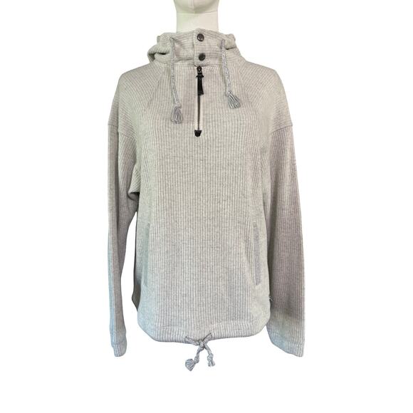 prAna Wool Blend Quarter Zip Hoodie Pullover Gray Rib Knit Women’s Small - Picture 8 of 8